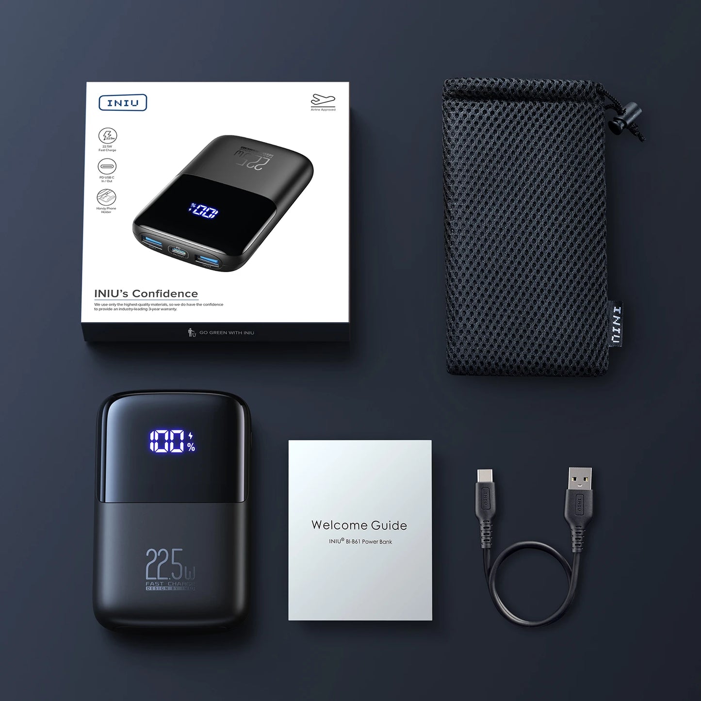 Power Bank 10000mAh, 3-Port Design