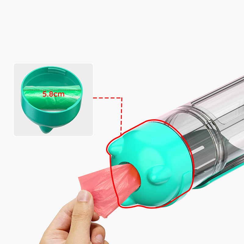3-in-1 Portable Pet Water Bottle & Feeder – Drink, Food & Poop Dispenser for Dogs