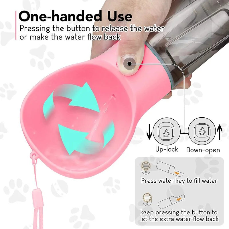 3-in-1 Portable Pet Water Bottle & Feeder – Drink, Food & Poop Dispenser for Dogs