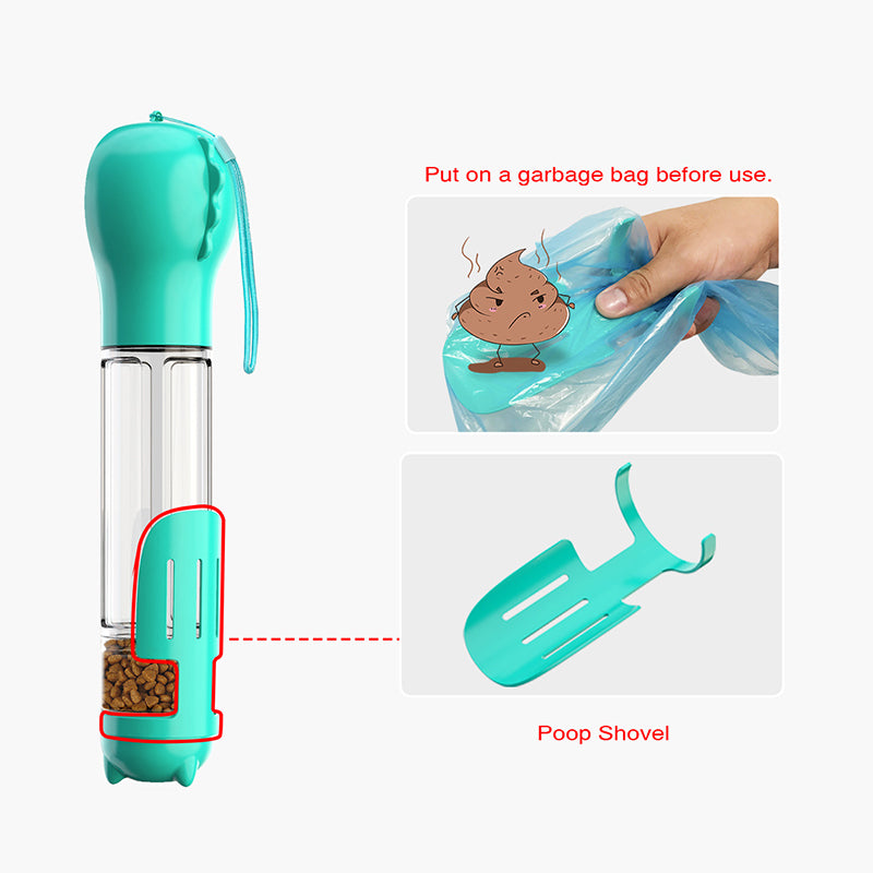 3-in-1 Portable Pet Water Bottle & Feeder – Drink, Food & Poop Dispenser for Dogs