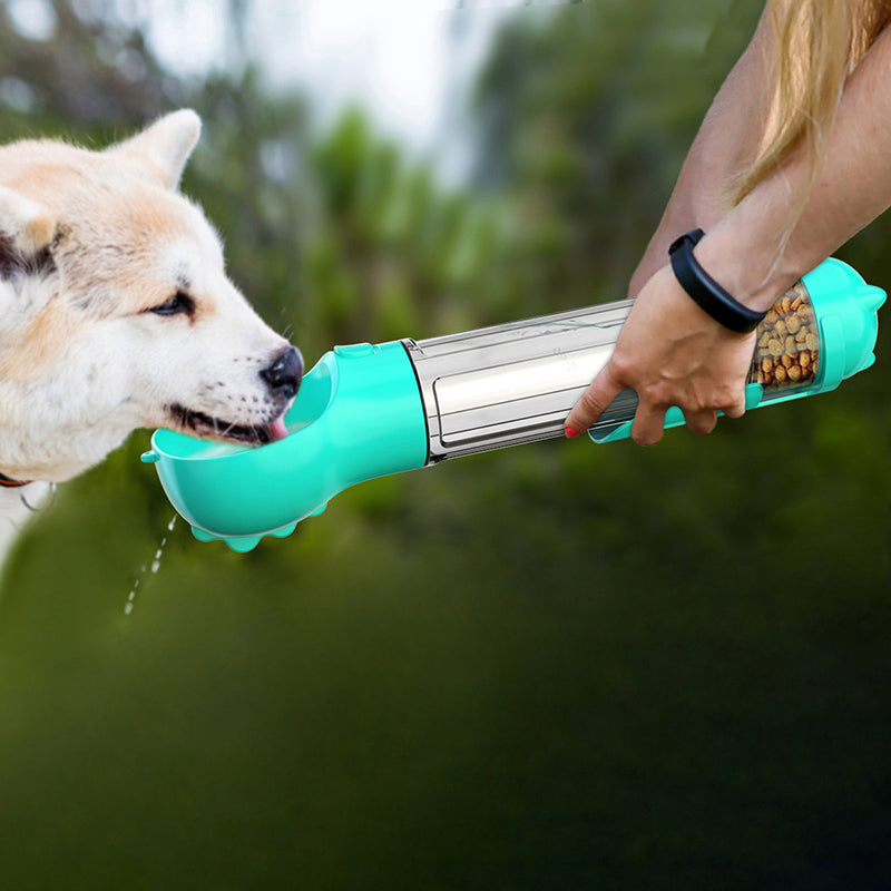 3-in-1 Portable Pet Water Bottle & Feeder – Drink, Food & Poop Dispenser for Dogs