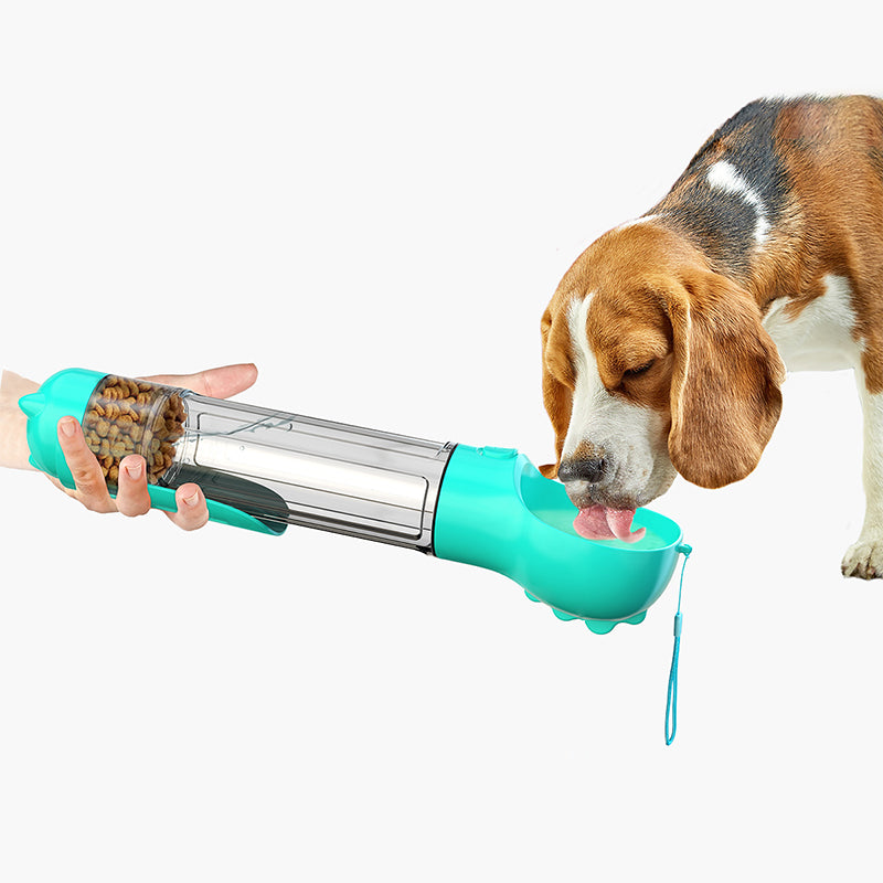3-in-1 Portable Pet Water Bottle & Feeder – Drink, Food & Poop Dispenser for Dogs