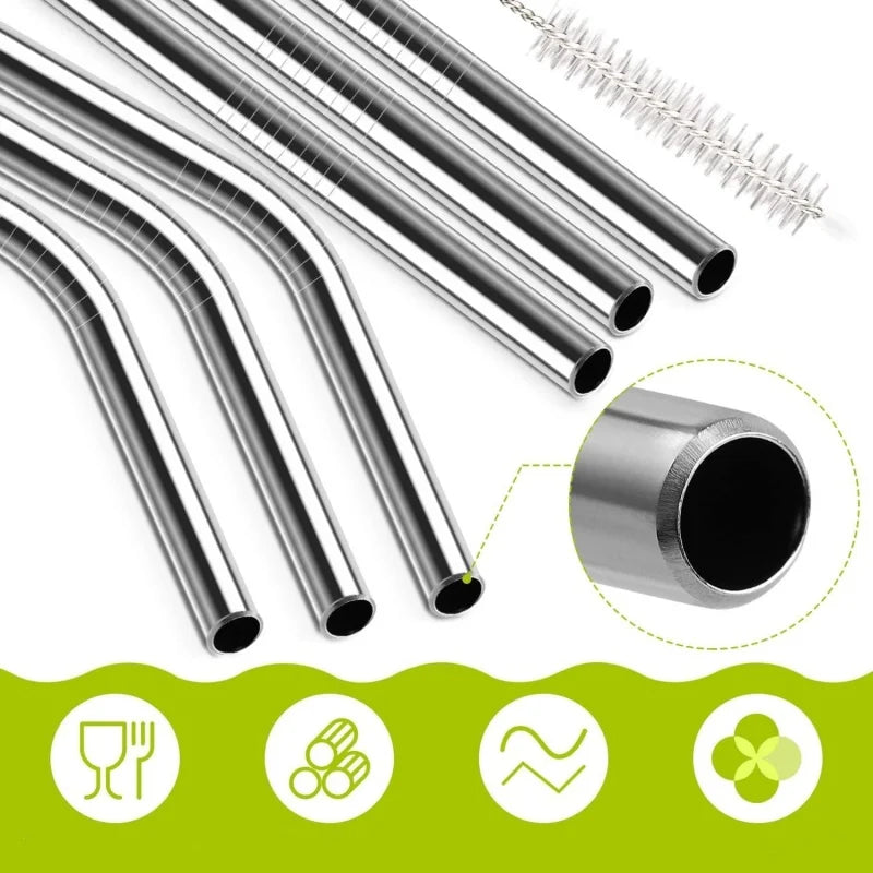 Elite Straw Set – Silicone-Tip Stainless Straws + Cleaning Brush