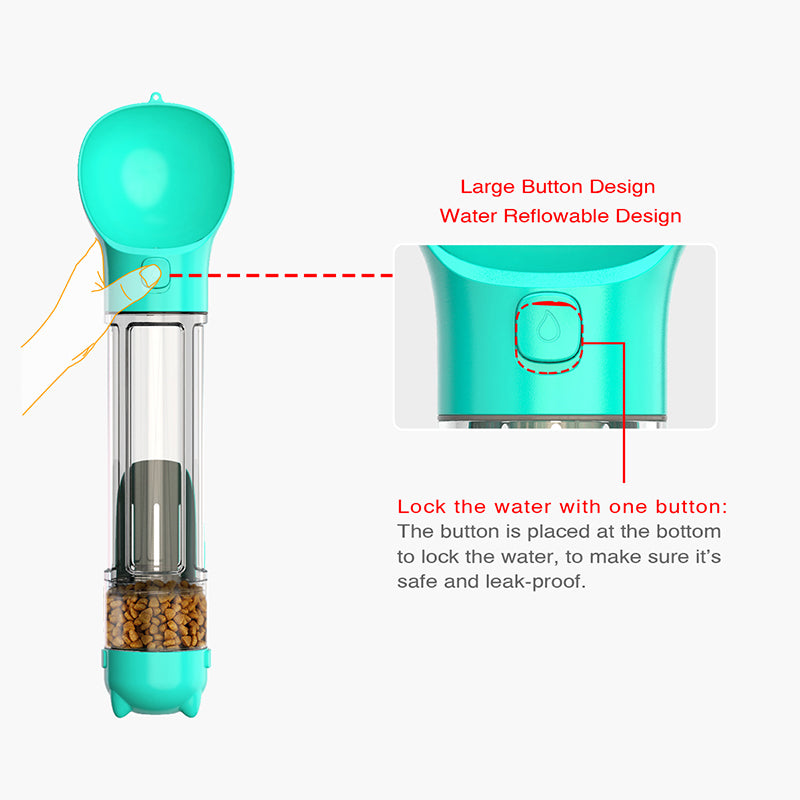 3-in-1 Portable Pet Water Bottle & Feeder – Drink, Food & Poop Dispenser for Dogs