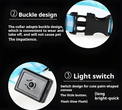 LED Nylon Dog Collar – Night Safety Flashing Glow & Fluorescent Leash for Pets