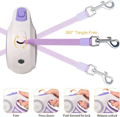 3M/5M Retractable Dog Leash with LED Flashlight – Durable Nylon for Night Walks