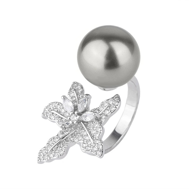 Trendy Pearl Ring – Adjustable, Elegant Flower Design for Women