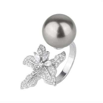 Trendy Pearl Ring – Adjustable, Elegant Flower Design for Women