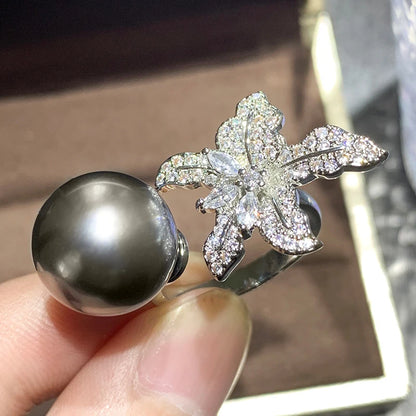 Trendy Pearl Ring – Adjustable, Elegant Flower Design for Women