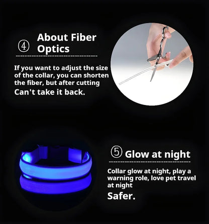 LED Nylon Dog Collar – Night Safety Flashing Glow & Fluorescent Leash for Pets