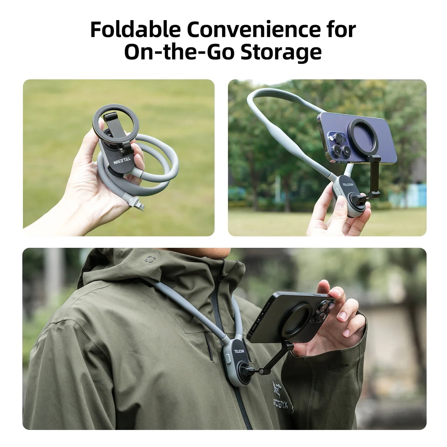 TELESIN Magnetic Neck Silicone Mount Quick Release Hold for IPhone 15 14 13 12 11 10 SAMSUNG HUAWEI XIAOMI Phone Accessories
