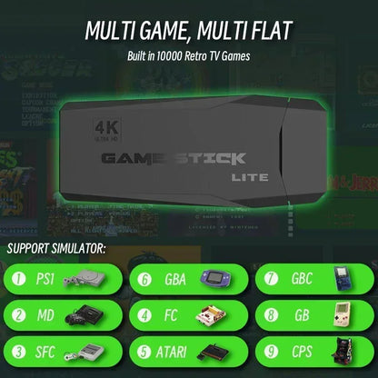 Game Stick Wireless - 4K Retro Console with 10,000 Games & 64GB