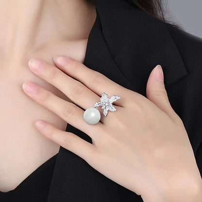 Trendy Pearl Ring – Adjustable, Elegant Flower Design for Women