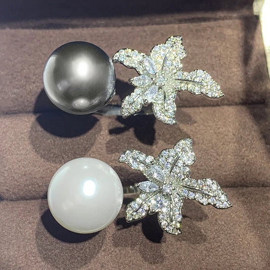 Trendy Pearl Ring – Adjustable, Elegant Flower Design for Women