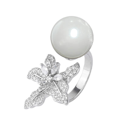 Trendy Pearl Ring – Adjustable, Elegant Flower Design for Women