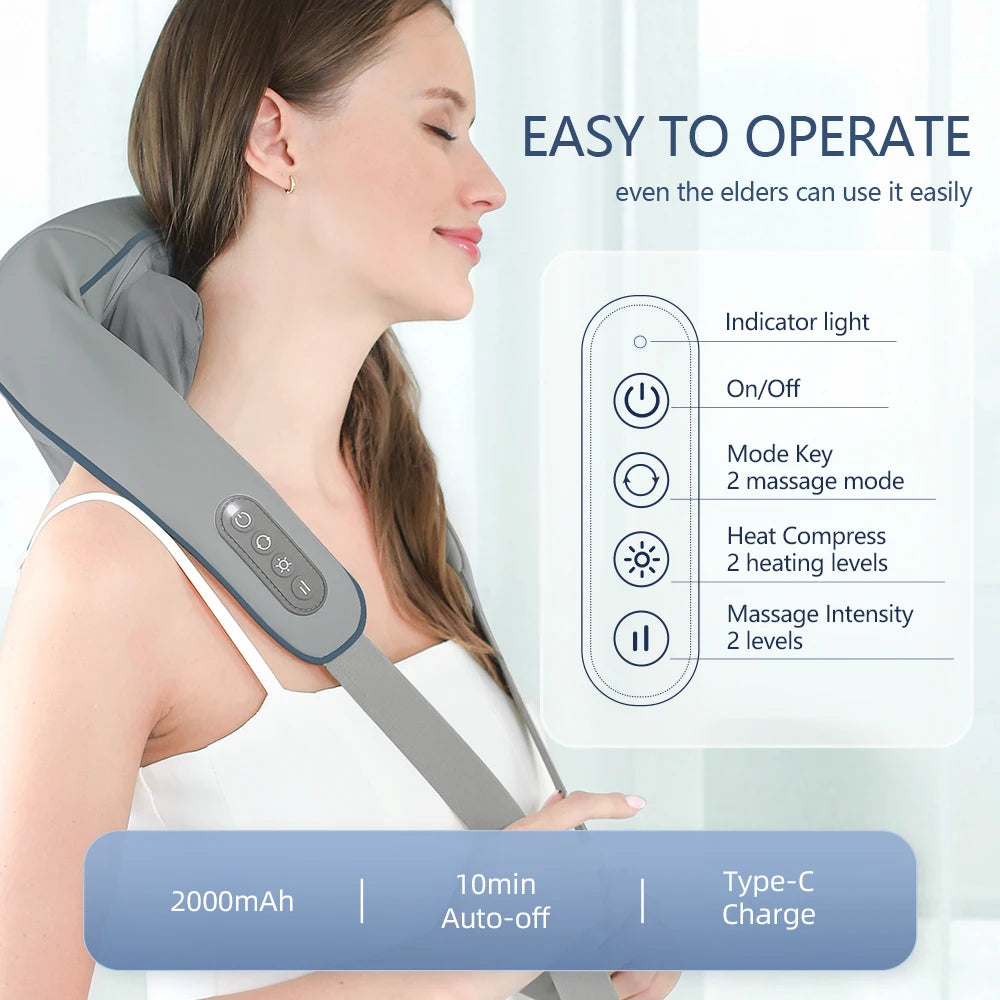 Wireless Neck & Shoulder Massager – Brushless Motor, Kneading Massage Shawl