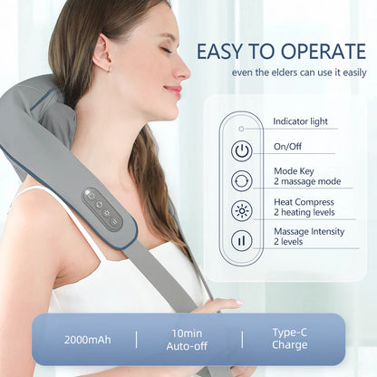 Wireless Neck & Shoulder Massager – Brushless Motor, Kneading Massage Shawl