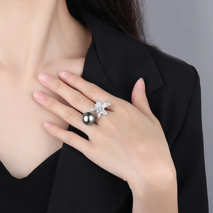 Trendy Pearl Ring – Adjustable, Elegant Flower Design for Women