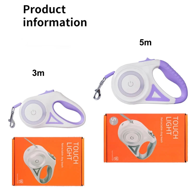 3M/5M Retractable Dog Leash with LED Flashlight – Durable Nylon for Night Walks